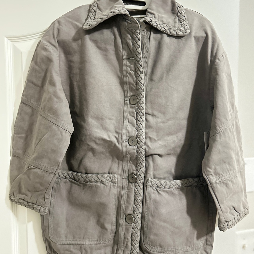 Joie Women’s Sivan Jacket in Moon Mist, Sz XXS, Braided Trim 3/4 sleeve